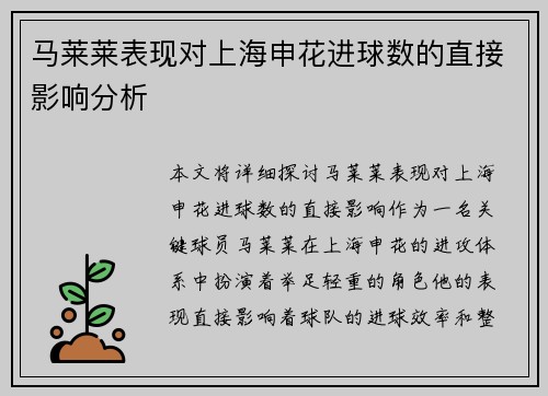 马莱莱表现对上海申花进球数的直接影响分析